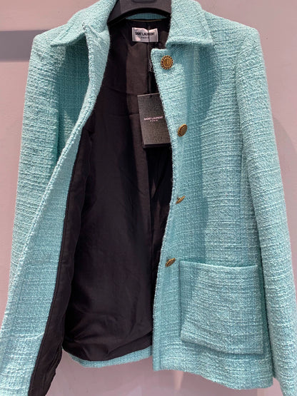 25fw Turquoise green tweed waist cinching jacket（Medieval Series）
