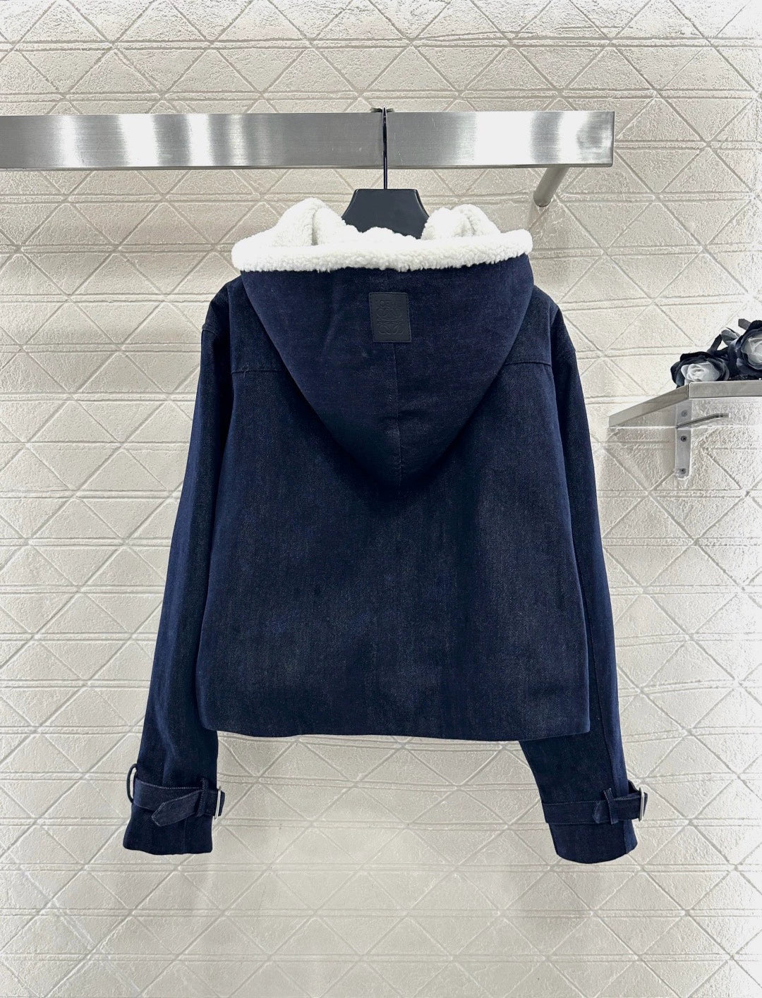 Hooded plush denim cloak jacket