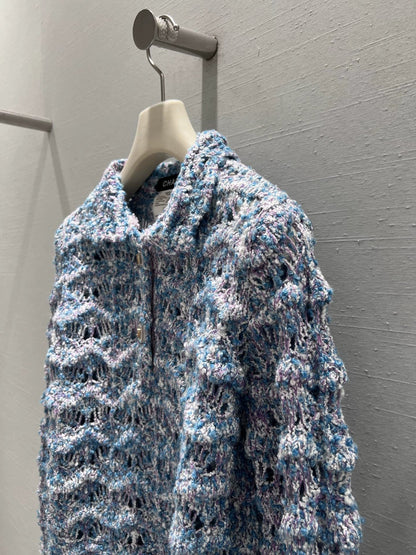 Wavy-patterned openwork knit cardigan