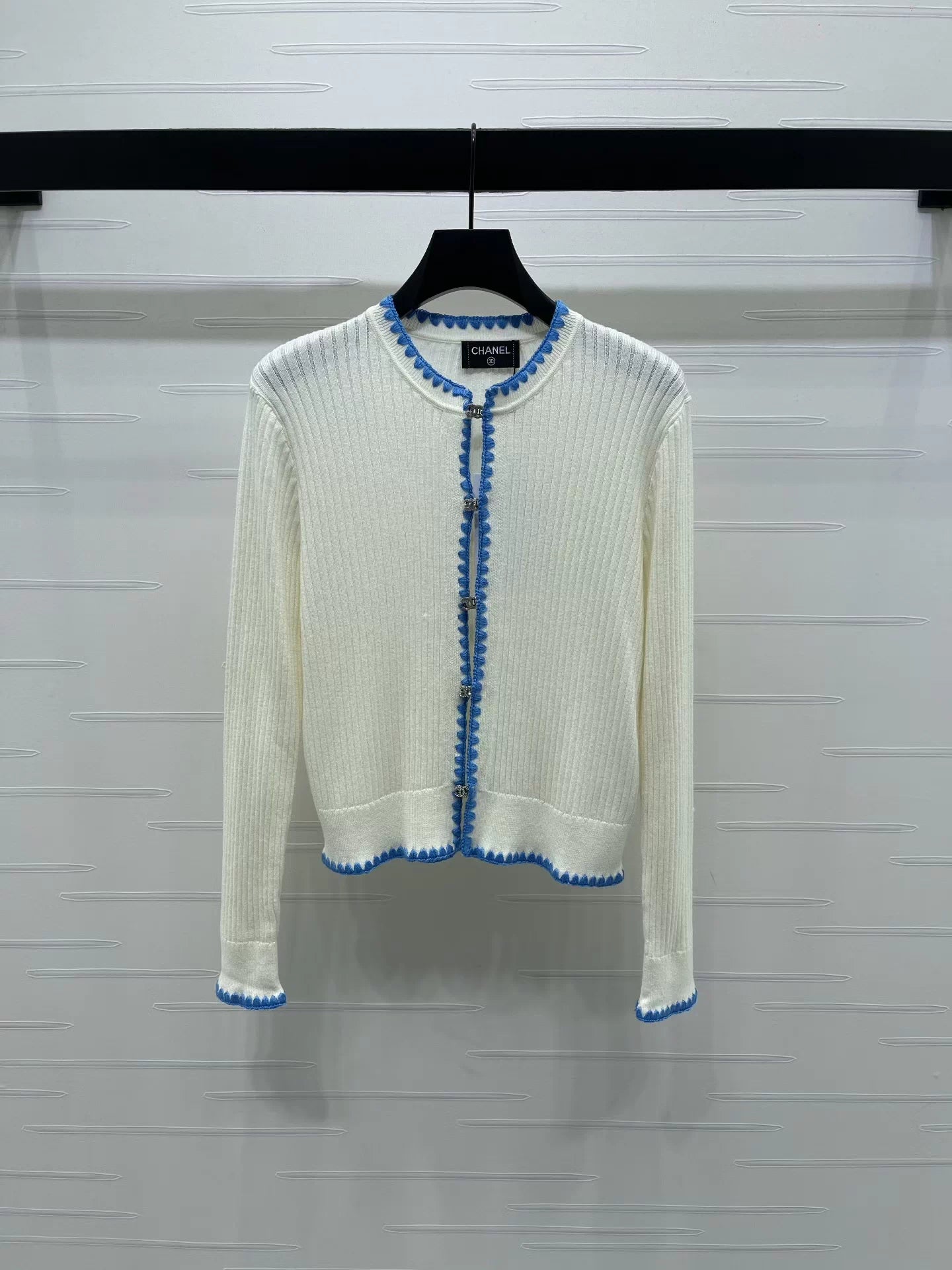 25fw Color blocking hook edge round neck jacket