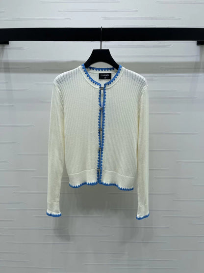 25fw Color blocking hook edge round neck jacket