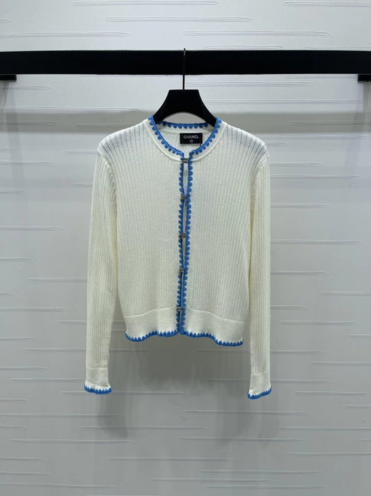 25fw Color blocking hook edge round neck jacket