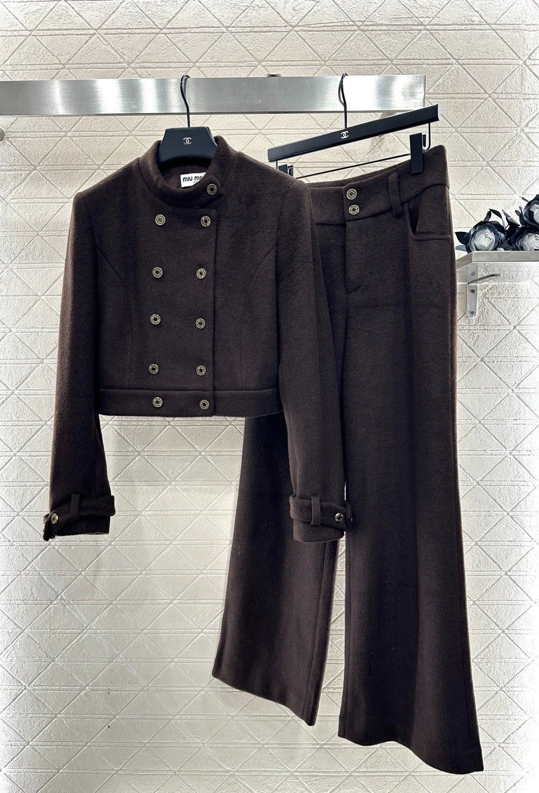 Stand up collar jacket and pants set
