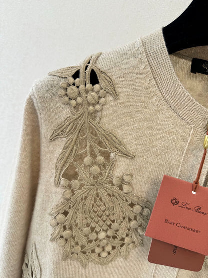 Hollow embroidery cashmere cardigan