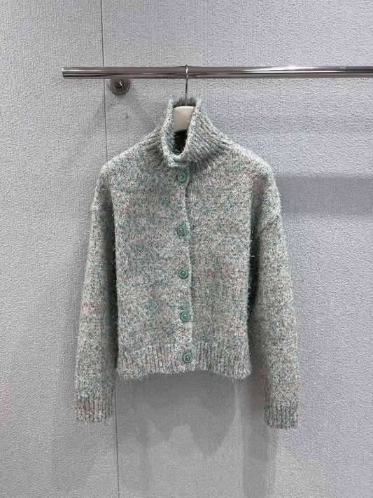Flip collar single breasted knitted cardigan