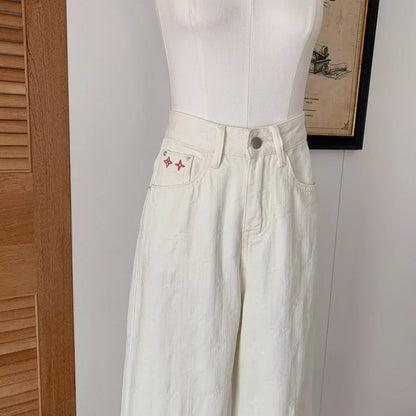 25 Jacquard High-quality white straight-leg pants