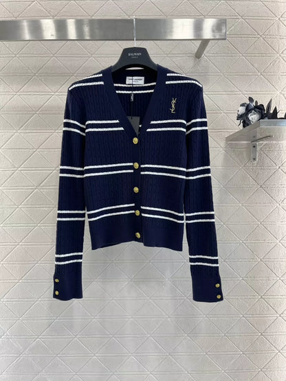 25fw Big V-stripe knitted cardigan