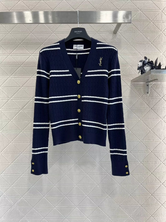 25fw Big V-stripe knitted cardigan