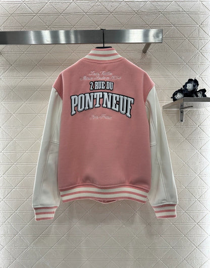 25fw Casual leather sleeve shoulder baseball jacket