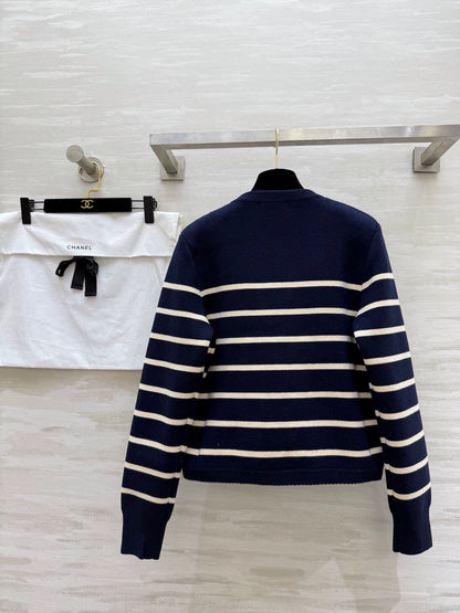 Navy striped wool cardigan jacket