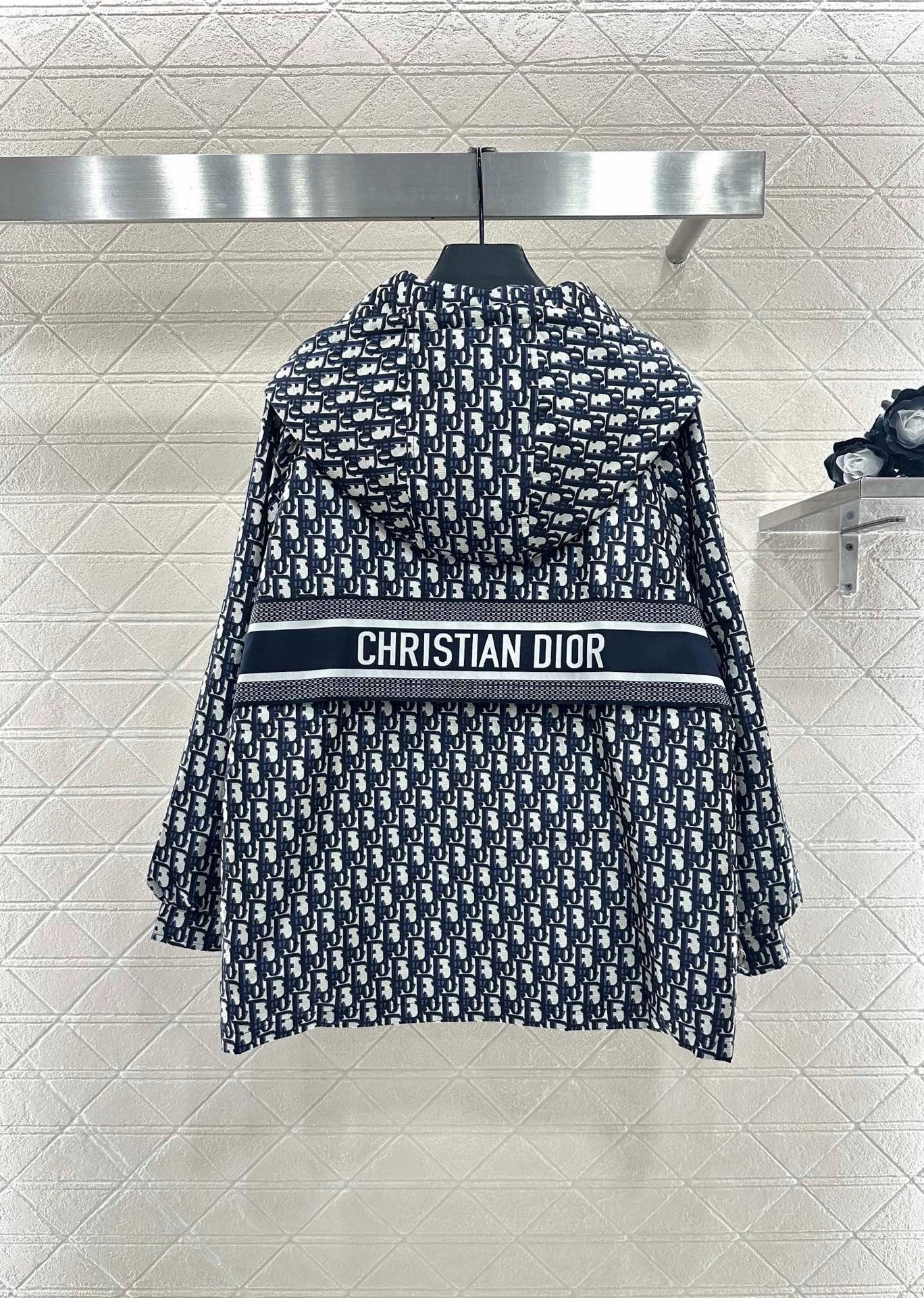 Hooded Jacquard Drawstring Waist Cotton Jacket