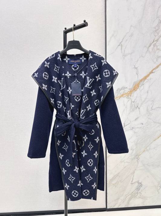 Double sided wearable classic wrap style long hooded coat