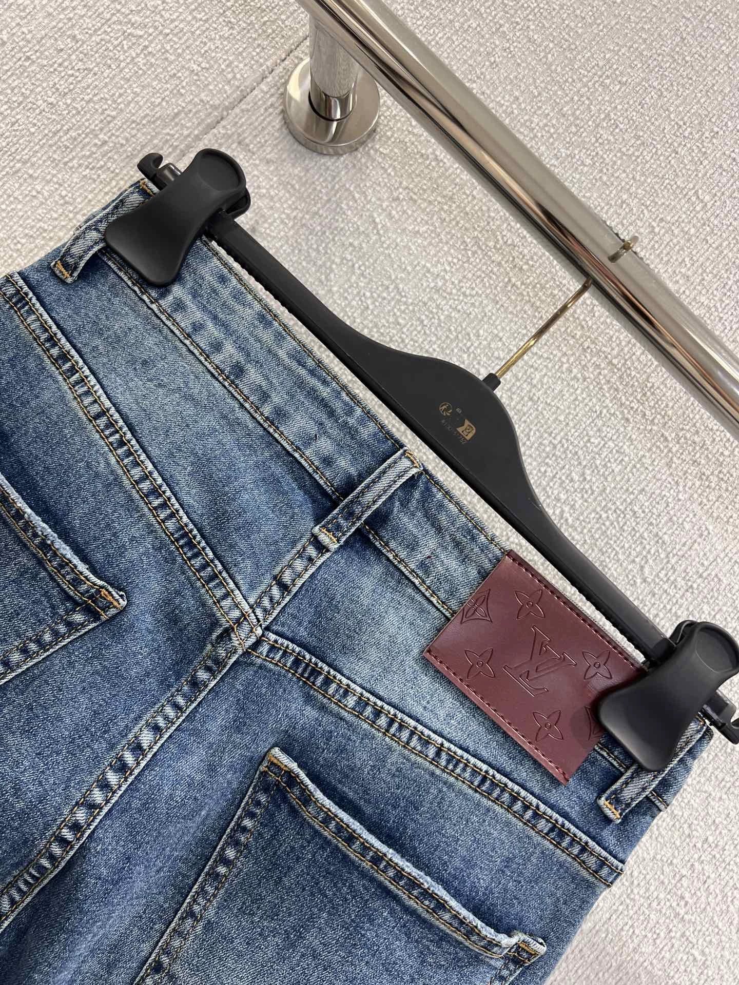 25FW rhinestone logo embroidered denim pants