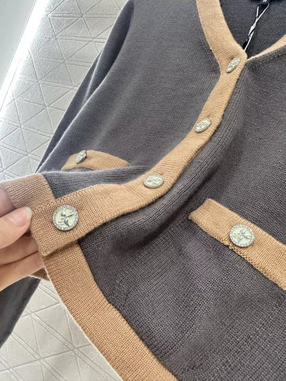 25fw Color blocking knitted cardigan