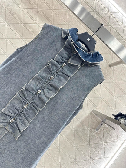 25fw Lace denim vest