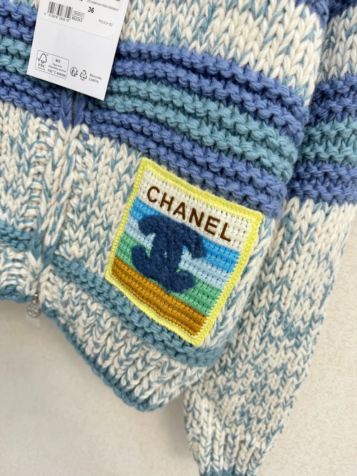 Contrast striped logo cardigan