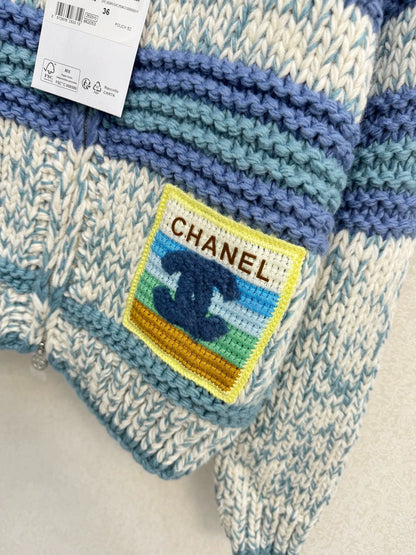 Contrast striped logo cardigan