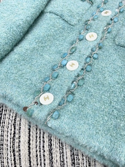 25fw Colorful gemstone decorated round neck jacket