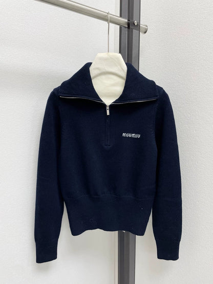 25fw Half zip lapel knit sweater