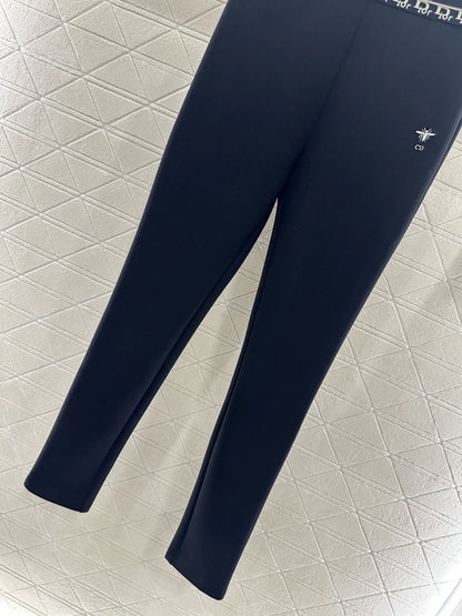 Letter-Embroidered High-Stretch Leggings