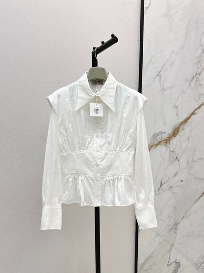 25fw Dark patterned jacquard waist cinched shirt