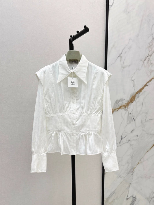 25fw Dark patterned jacquard waist cinched shirt