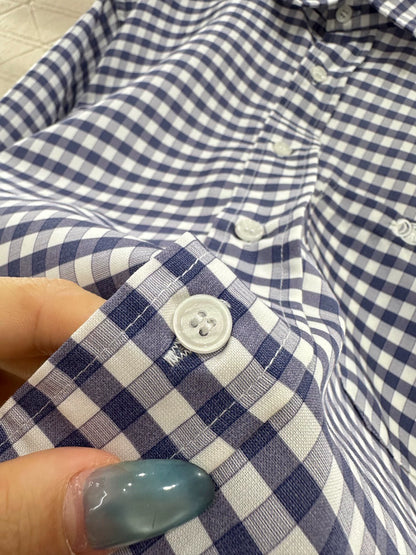 Short blue and white checkered shirt