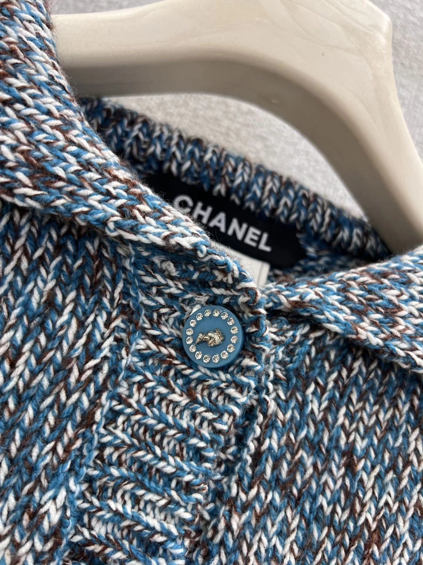 Beaded Logo Navy Collar Knitted Sweater