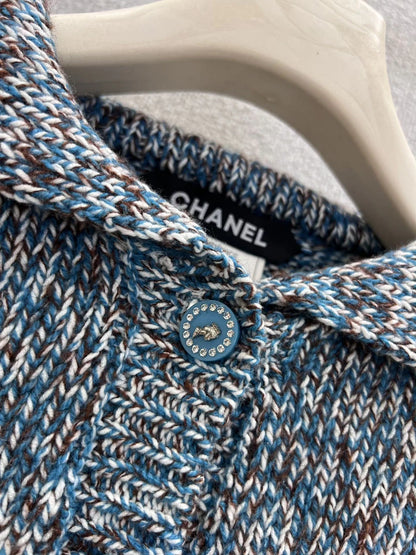 Beaded Logo Navy Collar Knitted Sweater