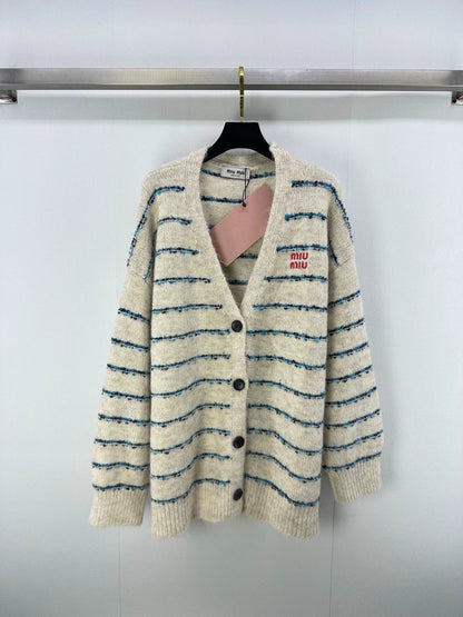 25fw V-neck striped cardigan