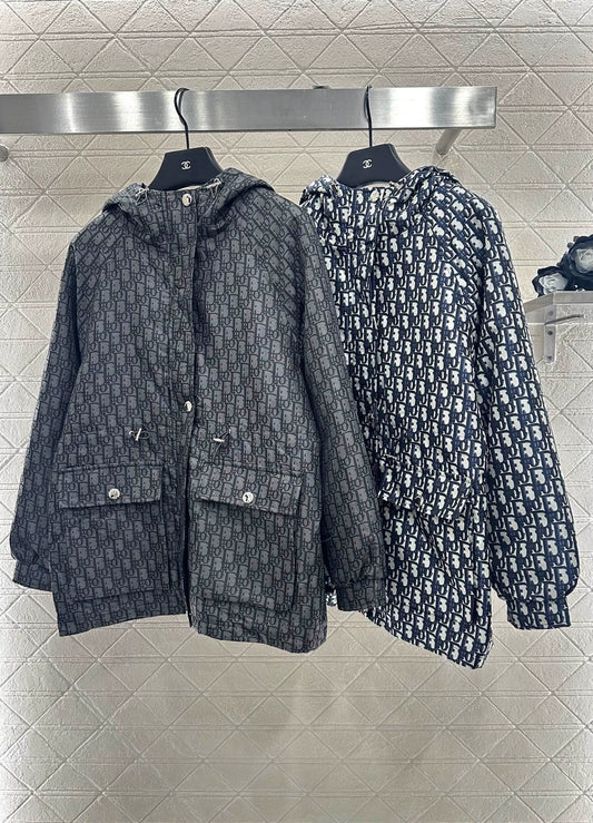 Hooded Jacquard Drawstring Waist Cotton Jacket