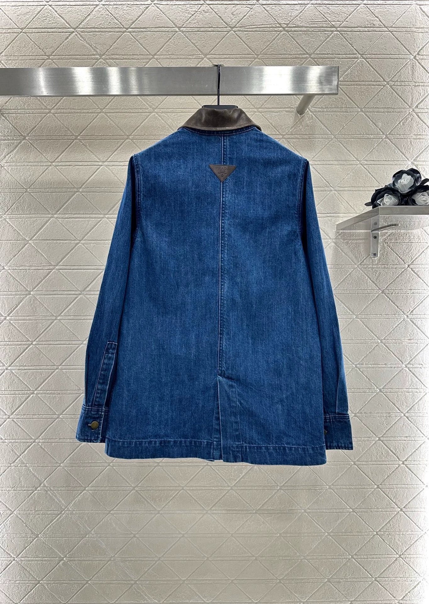 25fw Spliced leather silhouette denim jacket