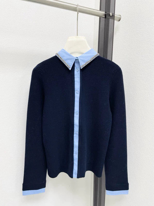 Two tone spliced knit sweater