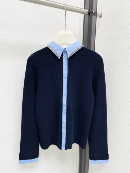 Two tone spliced knit sweater