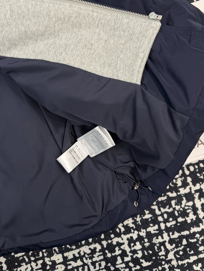 Fake two-piece spliced hoodie, hat, goose down suit