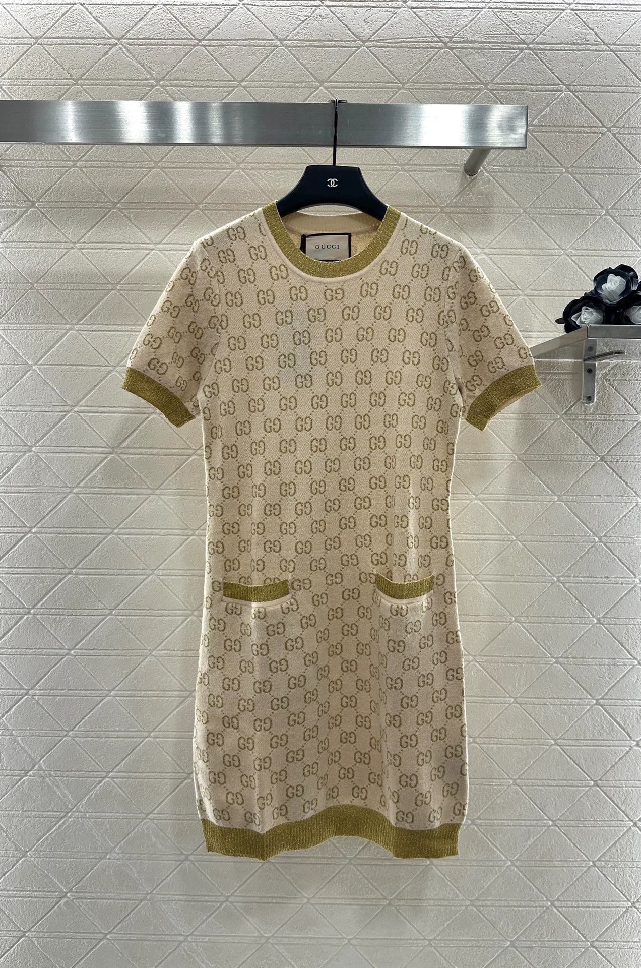 25fw Jacquard knitted short sleeved dress