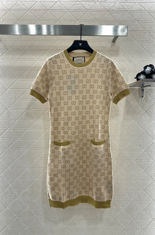 25fw Jacquard knitted short sleeved dress