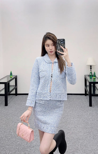 25fw Grain lace knitted cardigan and skirt set