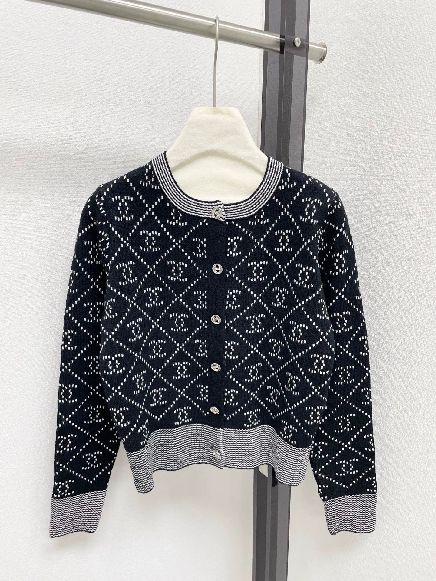 25fw Diamond texture double C jacquard cardigan