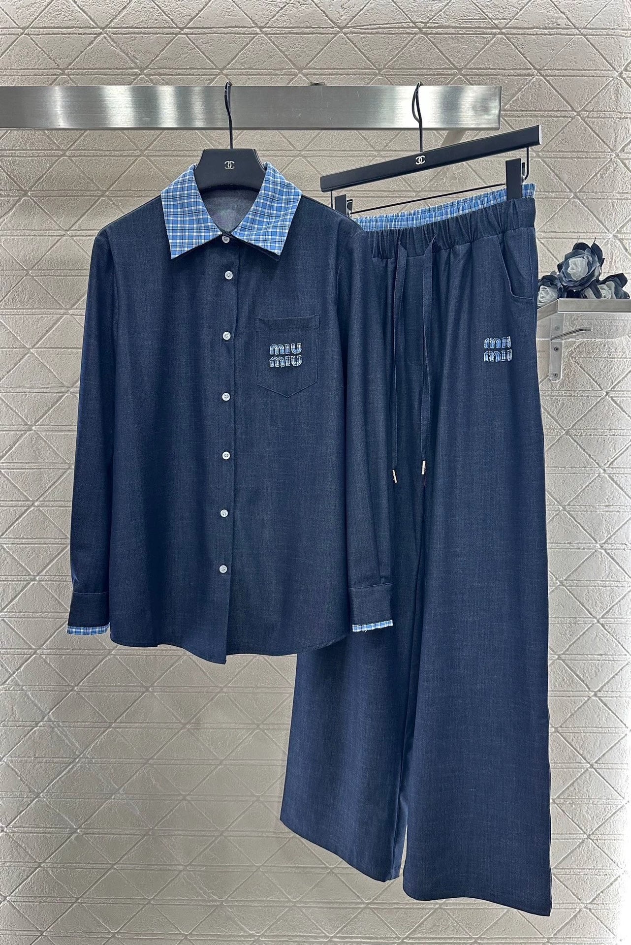 25fw Cowboy patchwork shirt and pants set