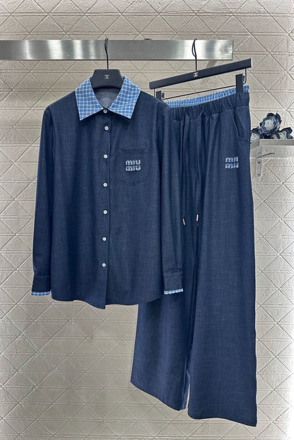 25fw Cowboy patchwork shirt and pants set