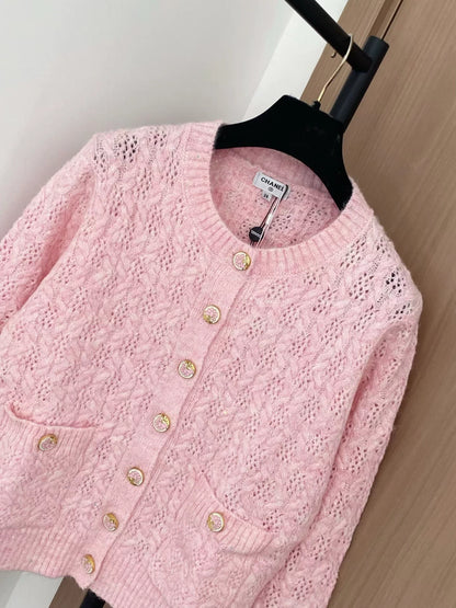 25fw Double C flower button wool cardigan