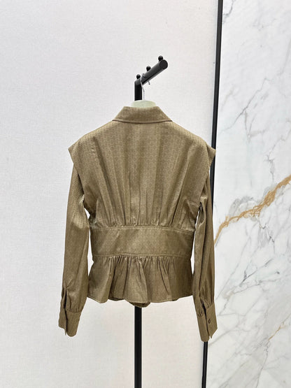 25fw Dark patterned jacquard waist cinched shirt