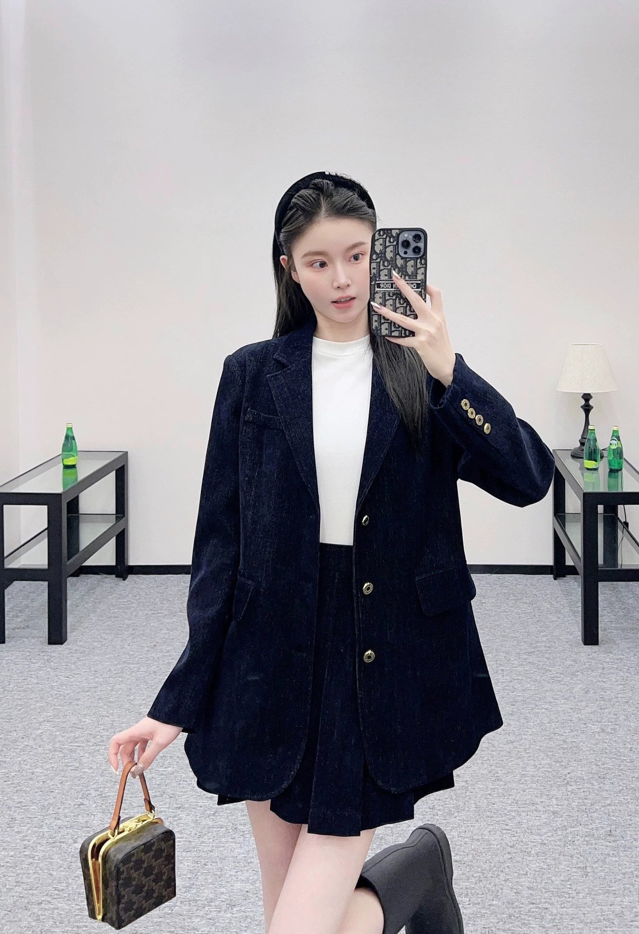 25fw Cowboy jacket pleated skirt set