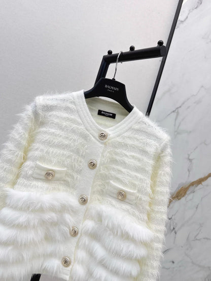 Patchwork fuzzy design knitwear