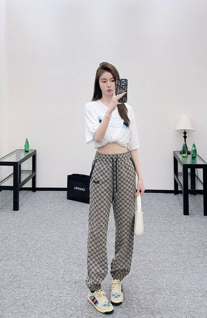 25fw Jacquard casual drawstring leg tied pants