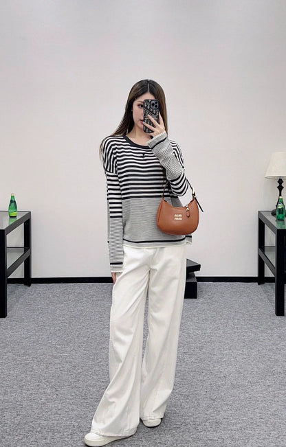25fw Loose striped knitted sweater