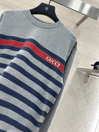 25fw Striped round neck pullover hoodie