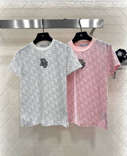 Round neck printed nail bead T-shirt