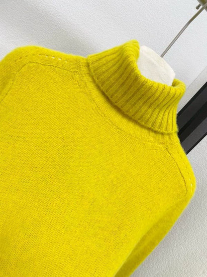 Lemon yellow soft glutinous high neck sweater